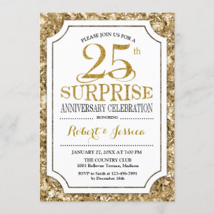 Surprise 25th Wedding Anniversary - White Gold Invitation