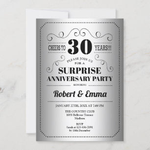 Surprise 30th Anniversary Party - Silver Black Invitation