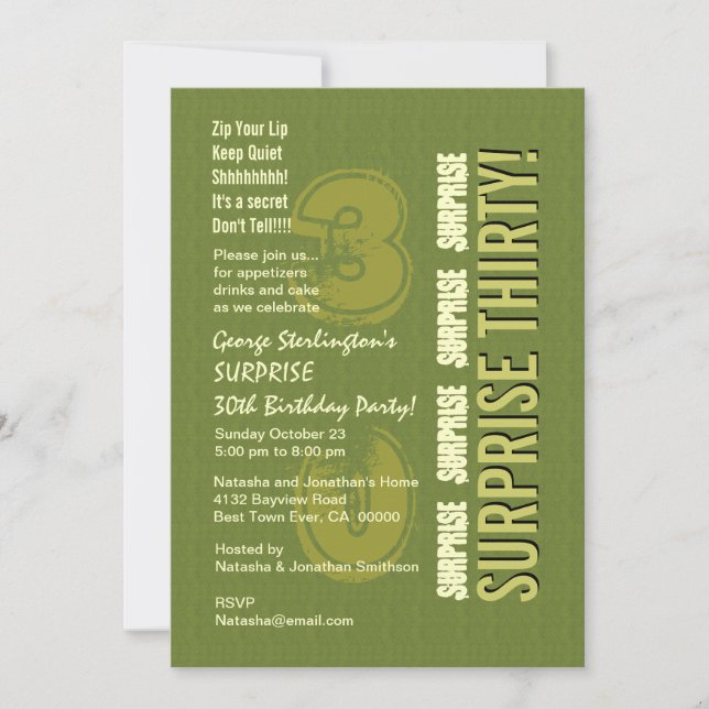SURPRISE 30th Birthday Army and Olive Green V9 Invitation (Front)