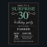 Surprise 30th Birthday Black and Green Glitter Invitation<br><div class="desc">Surprise 30th Birthday Invitation with Black and Green Glitter Background. Chalkboard. Adult Birthday. Men or Women Bday Invite. Any age. For further customisation,  please click the "Customise it" button and use our design tool to modify this template.</div>