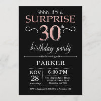 Surprise 30th Birthday Black and Rose Pink Gold
