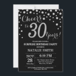 Surprise 30th Birthday Black and Silver Diamond Invitation<br><div class="desc">Surprise 30th Birthday Invitation with Black and Silver Glitter Diamond Background. Silver Confetti. Adult Birthday. Male Men or Women Birthday. For further customisation,  please click the "Customise it" button and use our design tool to modify this template.</div>