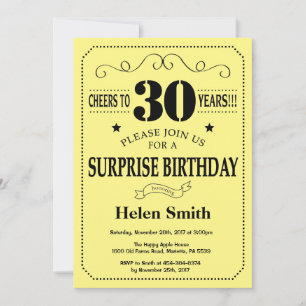 Surprise 30th Birthday Black and Yellow Invitation