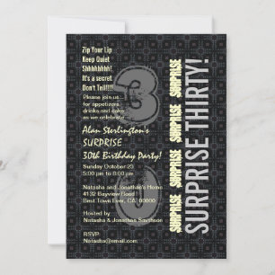 SURPRISE 30th Birthday Black Silver Ivory V4N Invitation