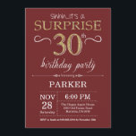 Surprise 30th Birthday Burgundy and Gold Glitter Invitation<br><div class="desc">Surprise 30th Birthday Invitation with Burgundy and Gold Glitter Background. Adult Birthday. Men or Women Bday Invite. Any age. For further customisation,  please click the "Customise it" button and use our design tool to modify this template.</div>