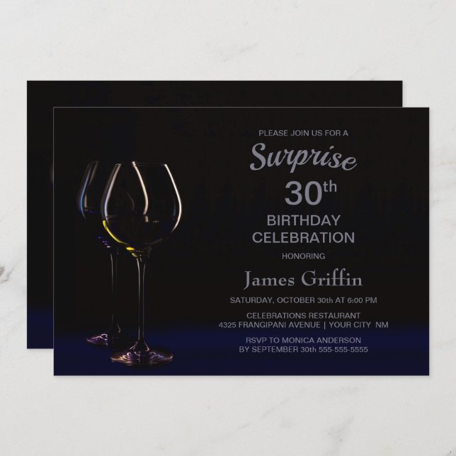 Surprise 30th Birthday Celebration Wine Glass Invitation (Front/Back)