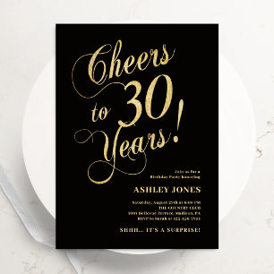 Surprise 30th Birthday Elegant Gold Black Invitation