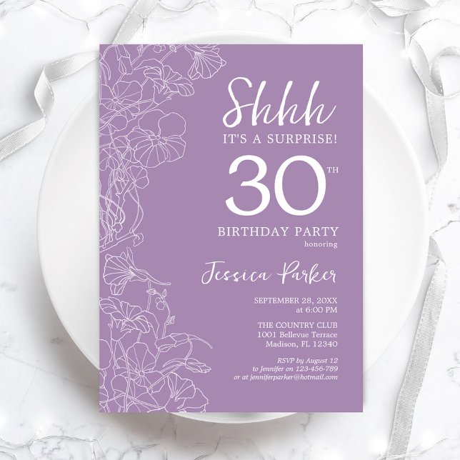 Surprise 30th Birthday - Floral Purple Invitation (Creator Uploaded)