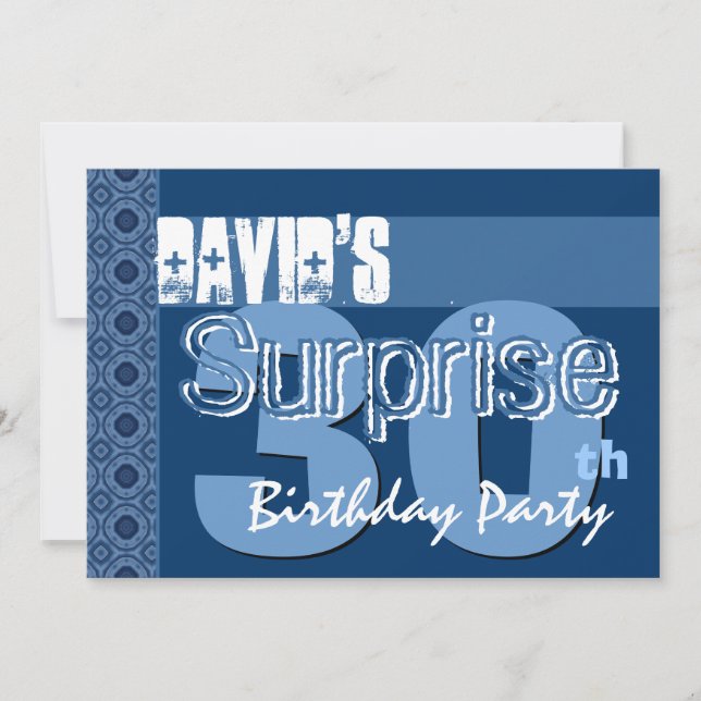 Surprise 30th Birthday For Him Blue Steampunk Invitation (Front)