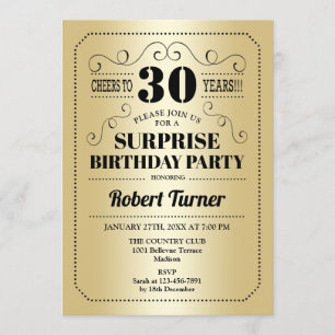 Surprise 30th Birthday - Gold Black Invitation