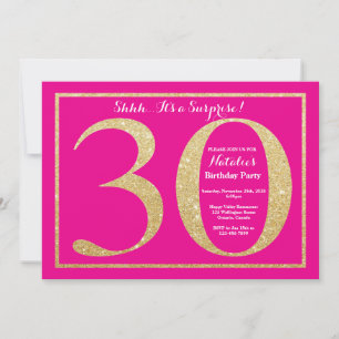 Surprise 30th Birthday Hot Pink and Gold Glitter Invitation