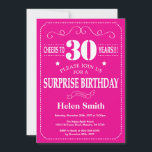 Surprise 30th Birthday Hot Pink and White Invitation<br><div class="desc">Surprise 30th Birthday Invitation Hot Pink and White Typography. Hot Pink Background. Adult Birthday. Male Men or Women Birthday. Kids Boy or Girl Lady Teen Teenage Bday Invite. 13th 15th 16th 18th 20th 21st 30th 40th 50th 60th 70th 80th 90th 100th. Any Age. For further customisation, please click the "Customise...</div>