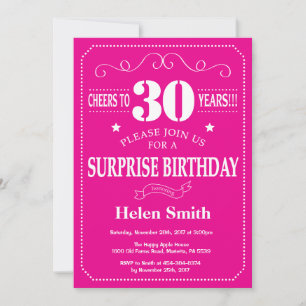 Surprise 30th Birthday Hot Pink and White Invitation