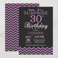 Surprise 30th Birthday Invitation Black and Purple