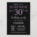 Surprise 30th Birthday Invitation Black and Purple<br><div class="desc">Surprise 30th Birthday Invitation with Black and Purple Glitter Background. Chalkboard. Adult Birthday. Men or Women Bday Invite. Any age. For further customisation,  please click the "Customise it" button and use our design tool to modify this template.</div>