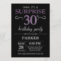 Surprise 30th Birthday Invitation Black and Purple