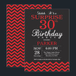 Surprise 30th Birthday Invitation Black and Red<br><div class="desc">Surprise 30th Birthday Invitation with Black and Red Chevron. Chalkboard. Adult Birthday. Man or Women Bday Invite. For further customisation,  please click the "Customise it" button and use our design tool to modify this template.</div>