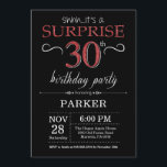 Surprise 30th Birthday Invitation Black and Red<br><div class="desc">Surprise 30th Birthday Invitation with Black and Red Glitter Background. Chalkboard. Adult Birthday. Men or Women Bday Invite. Any age. For further customisation,  please click the "Customise it" button and use our design tool to modify this template.</div>
