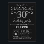 Surprise 30th Birthday Invitation Black and Silver<br><div class="desc">Surprise 30th Birthday Invitation with Black and Silver Glitter Background. Chalkboard. Adult Birthday. Men or Women Bday Invite. Any age. For further customisation,  please click the "Customise it" button and use our design tool to modify this template.</div>