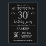 Surprise 30th Birthday Invitation Black and Silver<br><div class="desc">Surprise 30th Birthday Invitation with Black and Silver Glitter Background. Chalkboard. Adult Birthday. Men or Women Bday Invite. Any age. For further customisation,  please click the "Customise it" button and use our design tool to modify this template.</div>