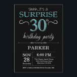 Surprise 30th Birthday Invitation Black and Teal<br><div class="desc">Surprise 30th Birthday Invitation with Black and Teal Glitter Background. Chalkboard. Adult Birthday. Men or Women Bday Invite. Any age. For further customisation,  please click the "Customise it" button and use our design tool to modify this template.</div>