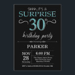 Surprise 30th Birthday Invitation Black and Teal<br><div class="desc">Surprise 30th Birthday Invitation with Black and Teal Glitter Background. Chalkboard. Adult Birthday. Men or Women Bday Invite. Any age. For further customisation,  please click the "Customise it" button and use our design tool to modify this template.</div>