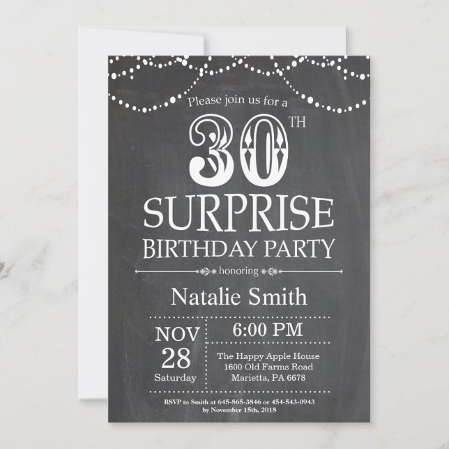 Surprise 30th Birthday Invitation Chalkboard (Front)