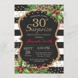 Surprise 30th Birthday Invitation Christmas Gold