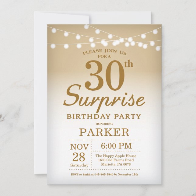Surprise 30th Birthday Invitation Gold (Front)