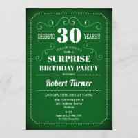 Surprise 30th Birthday Invitation - Green White