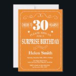 Surprise 30th Birthday Invitation Orange and White<br><div class="desc">Surprise 30th Birthday Invitation Orange and White Typography. Orange Background. Adult Birthday. Male Men or Women Birthday. Kids Boy or Girl Lady Teen Teenage Bday Invite. 13th 15th 16th 18th 20th 21st 30th 40th 50th 60th 70th 80th 90th 100th. Any Age. For further customisation, please click the "Customise it" button...</div>