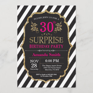 Surprise 30th Birthday Invitation Pink Black Gold