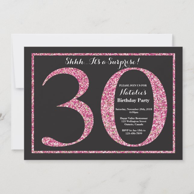 Surprise 30th Birthday Invitation Pink Glitter (Front)