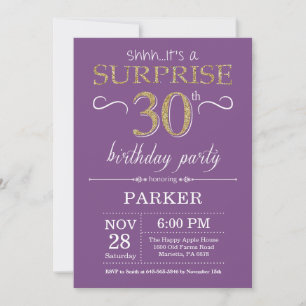 Surprise 30th Birthday Invitation Purple and Gold