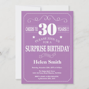 Surprise 30th Birthday Invitation Purple and White