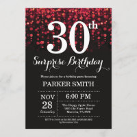 Surprise 30th Birthday Invitation Red Glitter