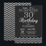 Surprise 30th Birthday Invitation Silver Glitter<br><div class="desc">Surprise 30th Birthday Invitation with Silver Glitter Chevron. Chalkboard. Black and Silver Glitter. Adult Birthday. Man or Women Bday Invite. For further customisation,  please click the "Customise it" button and use our design tool to modify this template.</div>