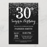 Surprise 30th Birthday Invitation Silver Glitter