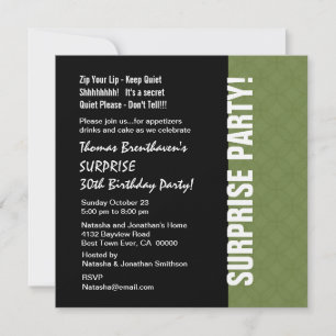 SURPRISE 30th Birthday Modern Green and Black W093 Invitation