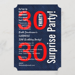 SURPRISE 30th Birthday Modern Royal Blue R601A Invitation
