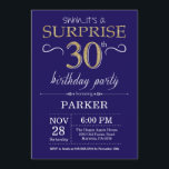 Surprise 30th Birthday Navy Blue and Gold Glitter Invitation<br><div class="desc">Surprise 30th Birthday Invitation with Navy Blue and Gold Glitter Background. Adult Birthday. Men or Women Bday Invite. Any age. For further customisation,  please click the "Customise it" button and use our design tool to modify this template.</div>