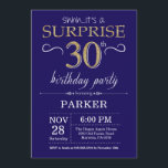 Surprise 30th Birthday Navy Blue and Gold Glitter Invitation<br><div class="desc">Surprise 30th Birthday Invitation with Navy Blue and Gold Glitter Background. Adult Birthday. Men or Women Bday Invite. Any age. For further customisation,  please click the "Customise it" button and use our design tool to modify this template.</div>