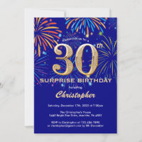 Surprise 30th Birthday Navy Blue & Gold Firework