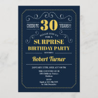 Surprise 30th Birthday - Navy Blue Gold