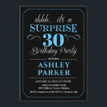 Surprise 30th Birthday Party - Black Blue Invitation<br><div class="desc">Surprise 30th Birthday Party Invitation.
Simple classy design in black,  blue and white. Features elegant script font. Surprise bday celebration for man or woman. Can be customized into any age!</div>