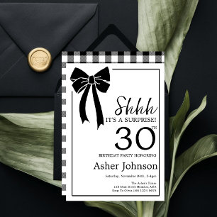 Surprise 30th Birthday Party Black Bow Coquette Invitation