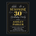 Surprise 30th Birthday Party - Black Gold Invitation<br><div class="desc">Surprise 30th Birthday Party Invitation.
Simple classy design in black,  gold and white. Features elegant script font. Surprise bday celebration for man or woman. Can be customised into any age!</div>