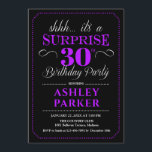 Surprise 30th Birthday Party - Black Purple Invitation<br><div class="desc">Surprise 30th Birthday Party Invitation.
Simple classy design in black,  purple and white. Features elegant script font. Surprise bday celebration for man or woman. Can be customized into any age!</div>