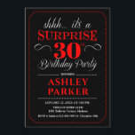 Surprise 30th Birthday Party - Black White Red Invitation<br><div class="desc">Surprise 30th Birthday Party Invitation.
Simple classy design in black,  red and white. Features elegant script font. Surprise bday celebration for man or woman. Can be customized into any age!</div>