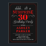 Surprise 30th Birthday Party - Black White Red Invitation<br><div class="desc">Surprise 30th Birthday Party Invitation.
Simple classy design in black,  red and white. Features elegant script font. Surprise bday celebration for man or woman. Can be customized into any age!</div>